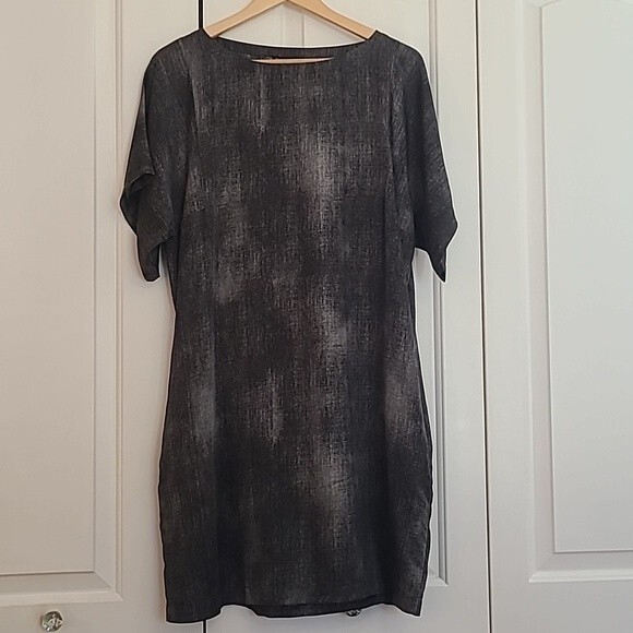 Eileen Fisher Hazy Print Silk Shift Dress Kimono Sleeves Size XS Bateau Neck - Picture 3 of 10